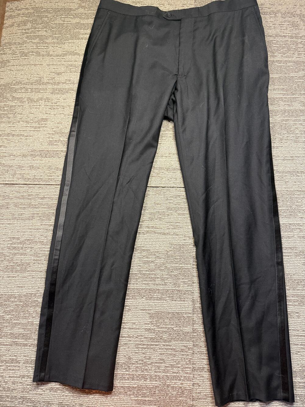 Jos. A. Bank Tuxedo Pants Mens 38x32 Black Wool Stretch Satin Stripe Slim Fit